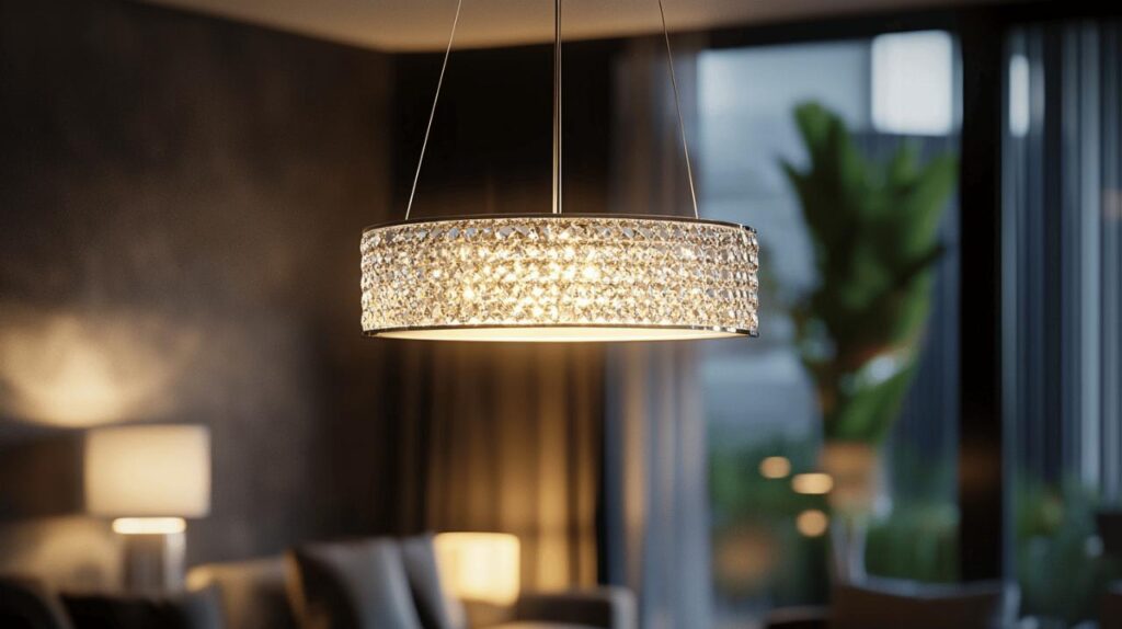 Sublimez votre salon grace a un lustre LED serti de cristaux